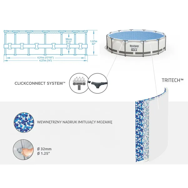 Bestway acélvázas kerti medence 427x107cm szett - Image 2