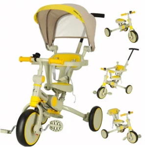 Tricikli TRIKE FIX V4 gyerekeknek sárga-szürke színben, napellenzővel