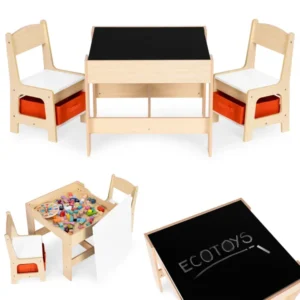 Ecotoys gyerek asztal + 2 szék krétatáblával, rózsaszín