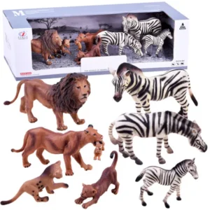 Szafari állatfigurák készlet - oroszlán és zebra gyűjtemény