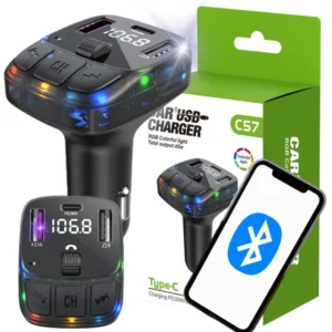 Autós bluetooth transmitter 5.3 usb-c led qc 3.0