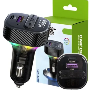 Autós bluetooth fm transmitter 30w usb-c led 5.3