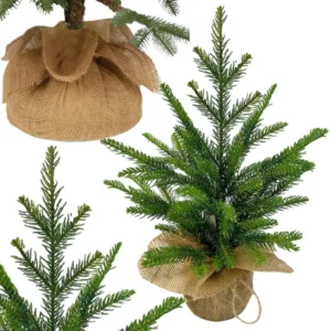 Mini műfenyő 50 cm, zöld asztali karácsonyfa fa talppal, beltéri dekoráció