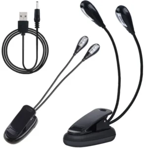 Fekete dupla karos, USB/elemes LED csíptetős asztali lámpa, 30 cm