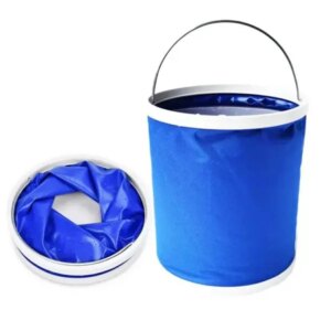 Összecsukható kék-fehér turistavödör, 11 l, Ø24 cm, 25 cm magasság