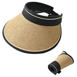 Szalmából készült állítható napellenzős sapka, bézs-fekete, 54-58 cm