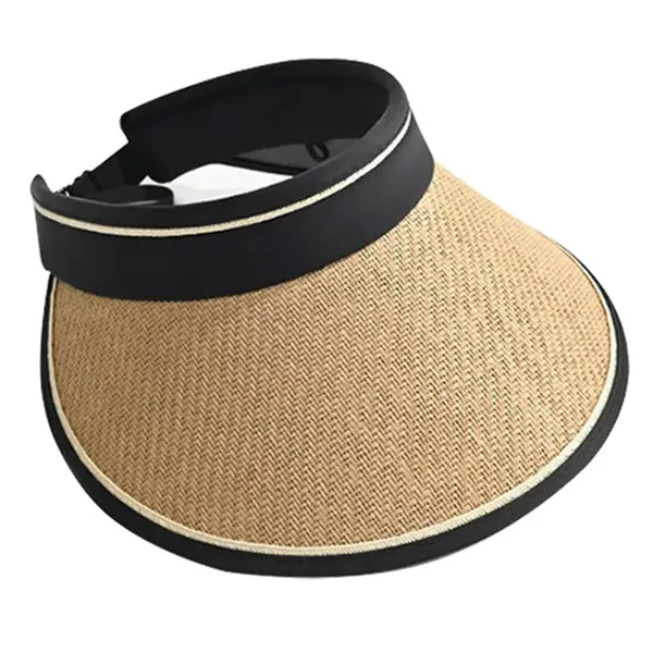Szalmából készült állítható napellenzős sapka, bézs-fekete, 54-58 cm - Image 2