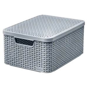 Curver rattan style m tároló kosár fedéllel, világosszürke