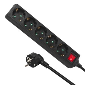 Biztonságos 5-ös hosszabbító, 5m, 3500w, fekete