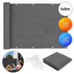 Balkon árnyékoló háló 100x500 cm HDPE, szürke, szerelési készlettel