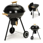 Kerti faszenes grill fedéllel, 44 cm-es rostély, kerekekkel