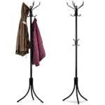 Álló kabáttartó 16 akasztóval fekete fém 185 cm ModernHome