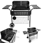 Kerti faszenes grill 53×34 cm állítható rostéllyal, polcokkal, kerekekkel