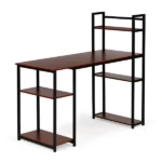 Loft stílusú számítógépasztal 120×54 cm, 6 polc, világos tölgy/fekete