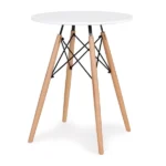 Skandináv kör étkezőasztal 60 cm, matt fehér lap, bükk lábak