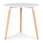 Skandináv kerek étkezőasztal, 80 cm, matt fehér MDF lap, bükkfa láb