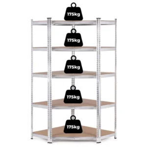 Sarok állvány 180×90×40 cm, horganyzott acél, 5 polc, 875 kg teherbírás