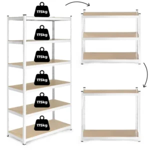 Galvanizált acél polcrendszer 222×110×50 cm, 6 állítható MDF polc, 1050 kg