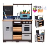 ECOTOYS nagy fa gyerekkonyha zöldséges pulttal és kiegészítőkkel
