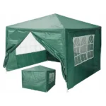 Zöld kerti pavilon sátor 3×3 m, 4 oldalfallal, vízálló PE, fém váz