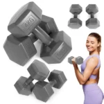 Hex kézi súlyzókészlet 2×4 kg, szürke, műanyag bevonat, cement mag
