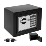 Elektronikus kódszéf kulcsos, fekete acél 23×17,5×17 cm falra szerelhető
