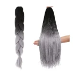 Szintetikus ombre hajfonat, fekete-szürke, 60 cm, hőálló