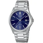 Casio férfi karóra, acél szíj, kék számlap, dátum, WR30, 39 mm