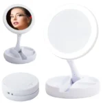 Forgatható LED-es asztali kozmetikai tükör, 1x/10x nagyítás, USB/AA, fehér