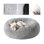 Szürke, bolyhos kutya- és macskaágy, M méret, 60×15 cm, csúszásmentes