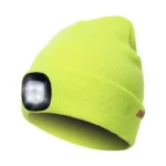 Neonsárga, USB-tölthető LED lámpás, kétrétegű téli sapka, uniszex