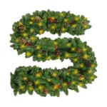 Karácsonyi fenyőgirland 270 cm, 50 meleg fehér LED, tobozokkal