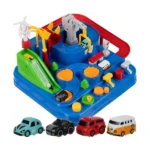 Gyerek akadálypálya 4 autóval és helikopterrel, mozgó elemek, 27×27 cm ABS