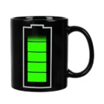 Hőre változó bögre, akkumulátor mintával, 330 ml, fekete kerámia