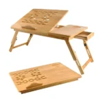Állítható bambusz laptopasztal, 67×28 cm, 17"-ig, ventilációval