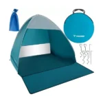 Pop-up strandsátor 200×150×110 cm, UV30+, kék–fehér, padlótoldattal