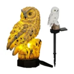 Napelemes bagoly kerti lámpa, IP44, meleg fehér LED, 44 cm