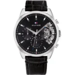 Tommy Hilfiger 1710449 Baker férfi karóra, 44 mm, fekete számlap, bőr szíj