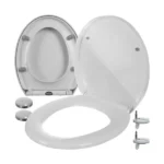 Fehér lecsapódásgátlós, gyorskioldós WC-ülőke, PP, 44×37 cm, univerzális