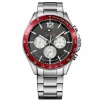Tommy Hilfiger férfi karóra 46 mm, rozsdamentes acél, 5 ATM, fekete/piros