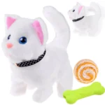 Fehér interaktív plüss cica, sétál és nyávog, 18 cm