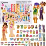 Fa mágneses öltöztető puzzle, 4 modell, 65 ruhadarabbal