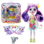 Enchantimals Lorinda Lemur baba 15 cm, 3 maki figurával, mozgatható végtagok