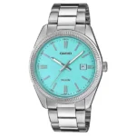 Casio MTP-1302PD-2A2 férfi karóra, türkiz számlap, acél szíj, WR50