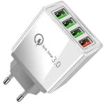 4× USB Quick Charge 3.0 gyorstöltésű hálózati fali töltő, 4 port, 3 A