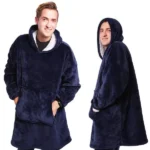 Világoskék oversize kapucnis polár takaró pulóver, uniszex, XXL