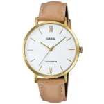 Casio LTP-VT01GL-7B női karóra, arany tok, bézs bőr szíj, WR30