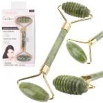 Természetes jade arcmasszírozó roller, kétfejes, hűthető, zöld