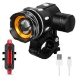 USB-töltésű LED T6 kerékpár lámpaszett, első-hátsó, vízálló 3+4 mód
