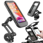 Vízálló, 360°-ban forgatható kerékpáros telefontartó tok, fekete